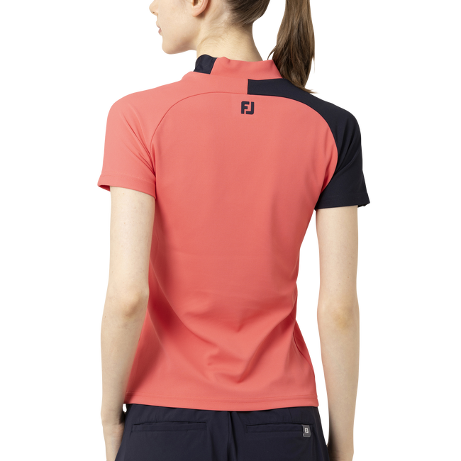 Short Sleeve Logo Mock Neck Shirts Women