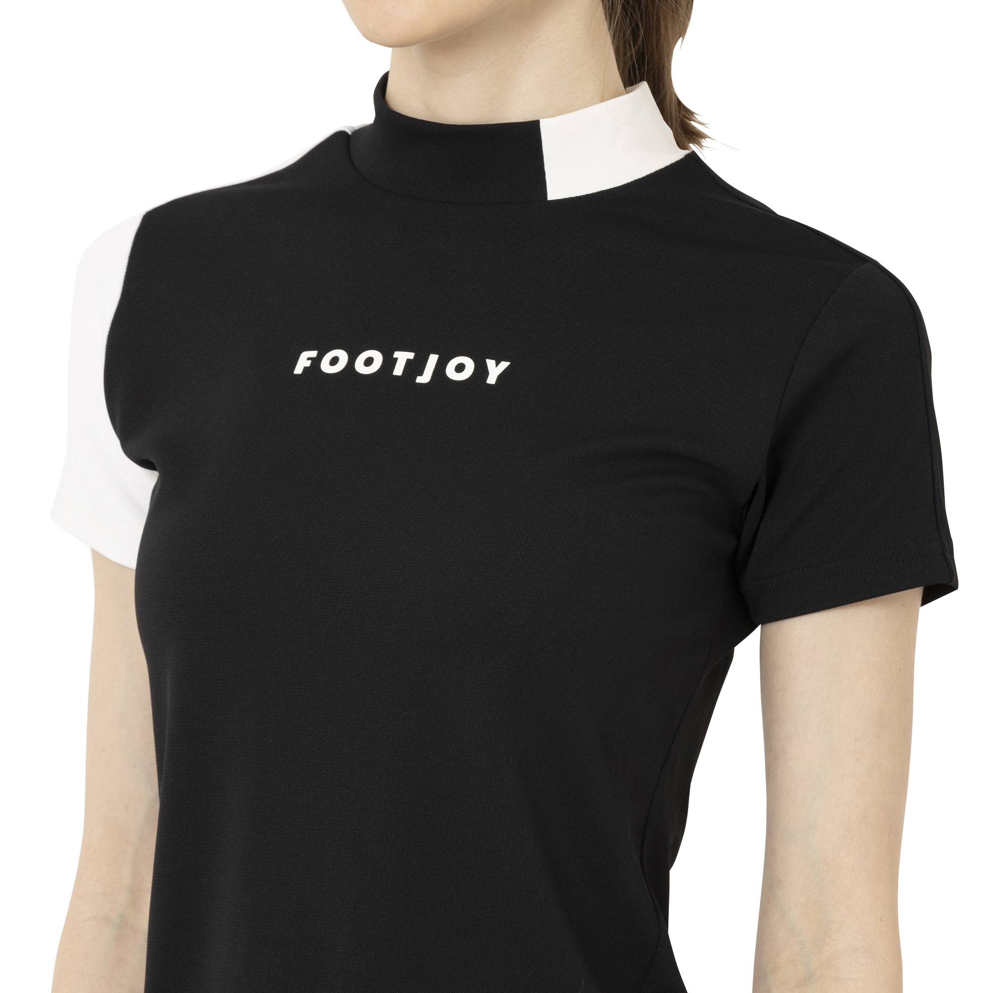 Short Sleeve Logo Mock Neck Shirts Women